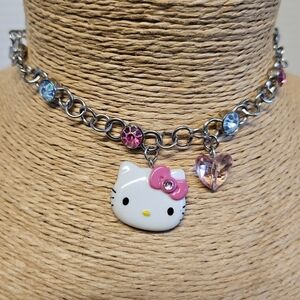 Vintage Sanrio 2012 "Hello Kitty" Pink and Blue Jeweled Pendant Necklace